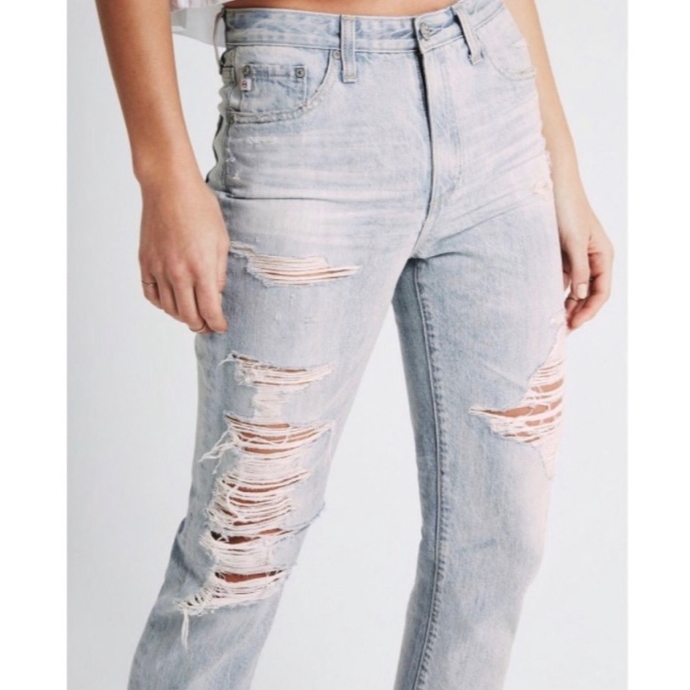 AG Adriano Goldschmied Phoebe High Waisted Tapered Leg Distressed Jeans
